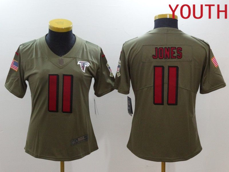 Youth Atlanta Falcons 11 Jones Red Nike Olive Salute To Service Limited NFL Jersey